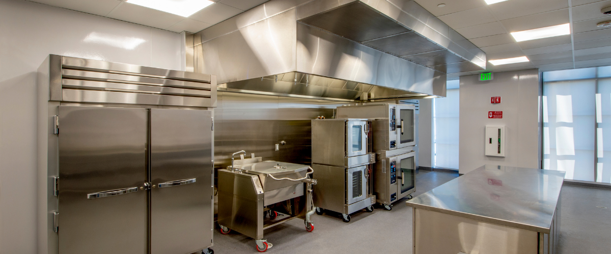 Commercial kitchen equipment installed in kitchen